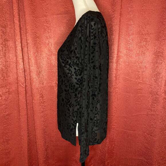 French Laundry Sz M Black Long Sleeve Velvet Floral goth witchy vampire classic - Picture 4 of 8